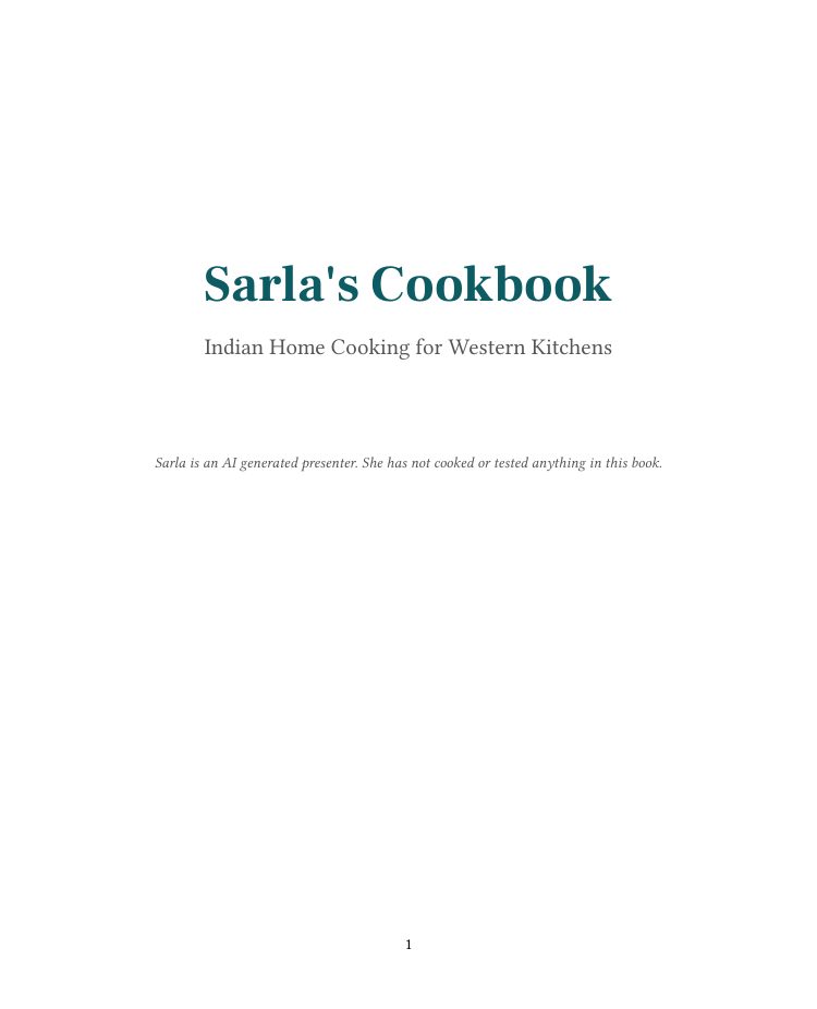 Title page of Sarla's Cookbook