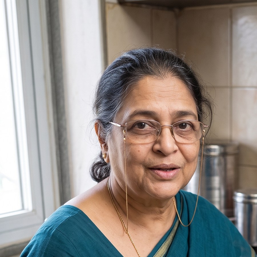 Sarla, the AI generated presenter, in her kitchen